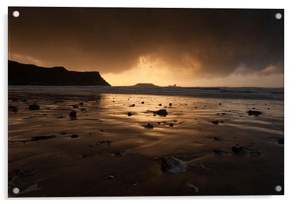  Storm clouds at Worms Head  Acrylic by Leighton Collins