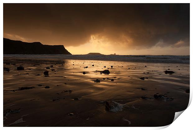  Storm clouds at Worms Head  Print by Leighton Collins