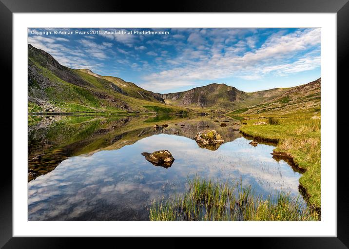 Mountain Reflection Llyn Ogwen Snowdonia  Framed Mounted Print by Adrian Evans