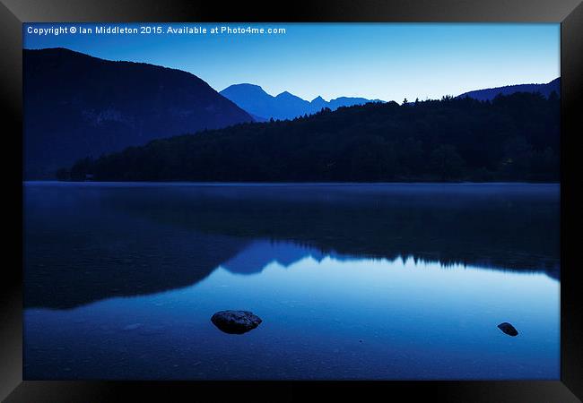 Dawn at Lake Bohinj in Slovenia Framed Print by Ian Middleton
