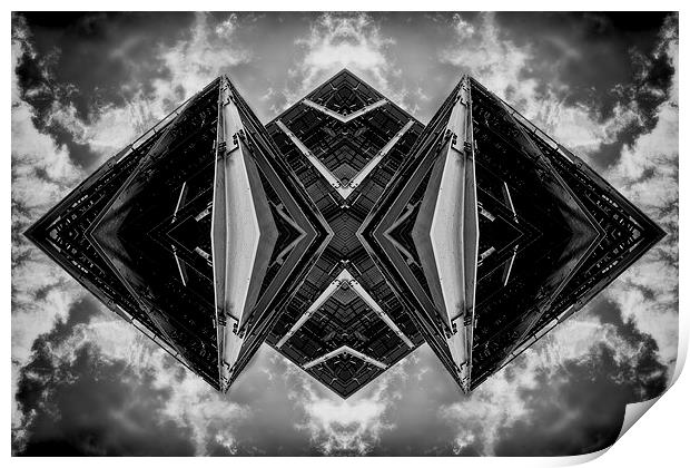 Alien Mothership and Cloudscape in Black and White Print by John Williams