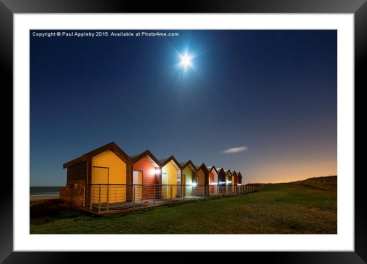  Blyth Beach Huts under a Christmas Eve Moon Framed Mounted Print by Paul Appleby