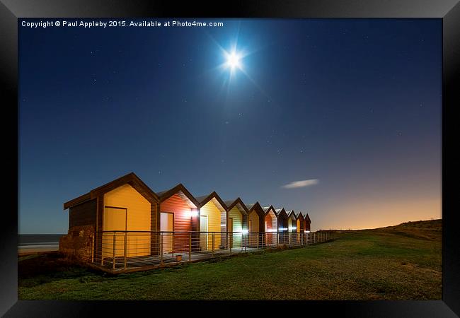  Blyth Beach Huts under a Christmas Eve Moon Framed Print by Paul Appleby