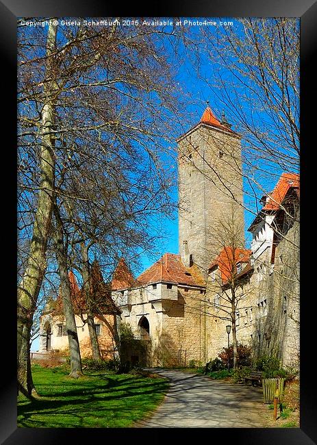  Castle Gate and Town Wall in Rothenburg Framed Print by Gisela Scheffbuch