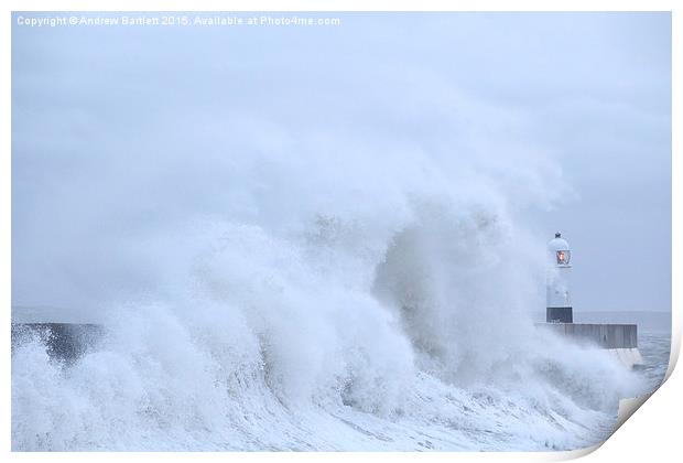  Porthcawl lighthouse in Storm Abigail. Print by Andrew Bartlett