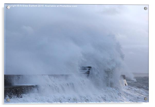 Porthcawl lighthouse in Storm Frank. Acrylic by Andrew Bartlett