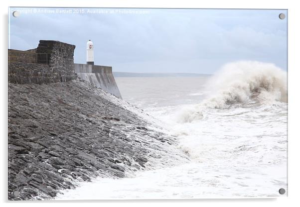  Porthcawl lighthouse, South Wales, UK, in a Storm Acrylic by Andrew Bartlett