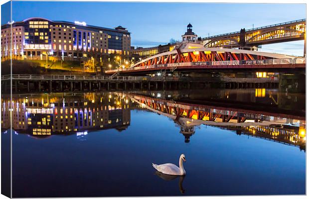  Newcastle Quayside - One Swan A Swimming Canvas Print by Northeast Images