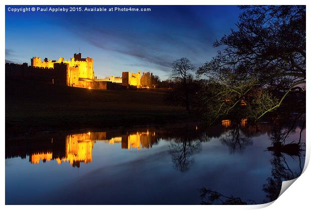 Alnwick Castle Dusk Reflection Print by Paul Appleby