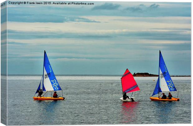  Three yachts manoeuvre off Hilbre Island Canvas Print by Frank Irwin