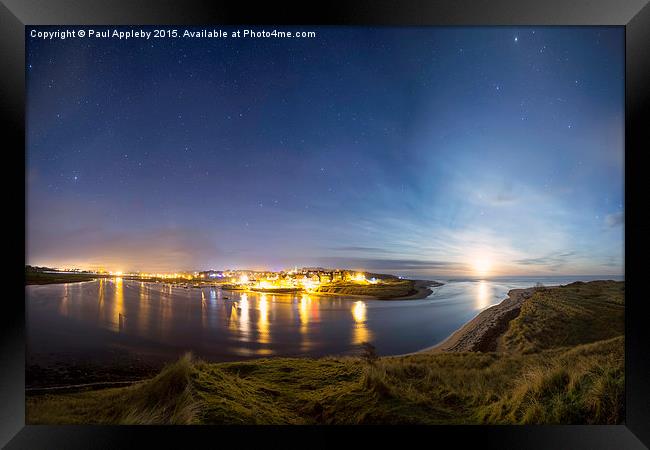   Moon Rising over Alnmouth - Panorama Framed Print by Paul Appleby
