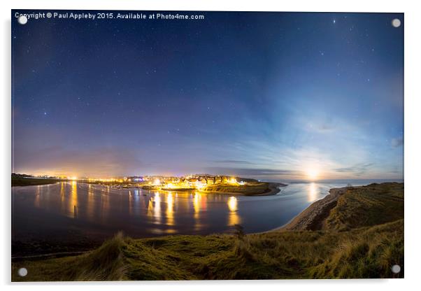   Moon Rising over Alnmouth - Panorama Acrylic by Paul Appleby
