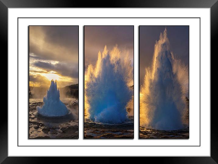  Geysir Triptych Iceland Framed Mounted Print by Chris Thaxter
