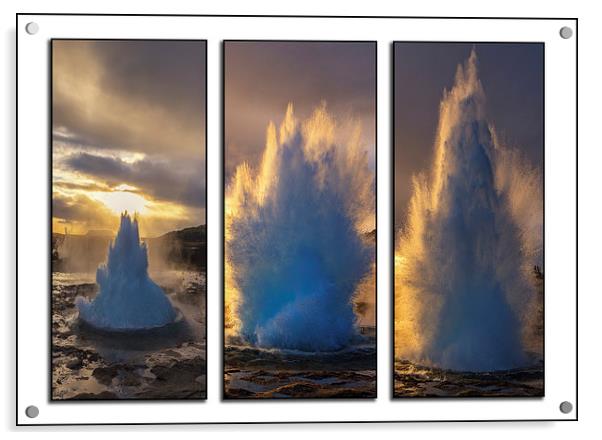  Geysir Triptych Iceland Acrylic by Chris Thaxter