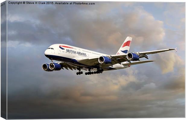 British Airways Airbus A380 Canvas Print by Steve H Clark