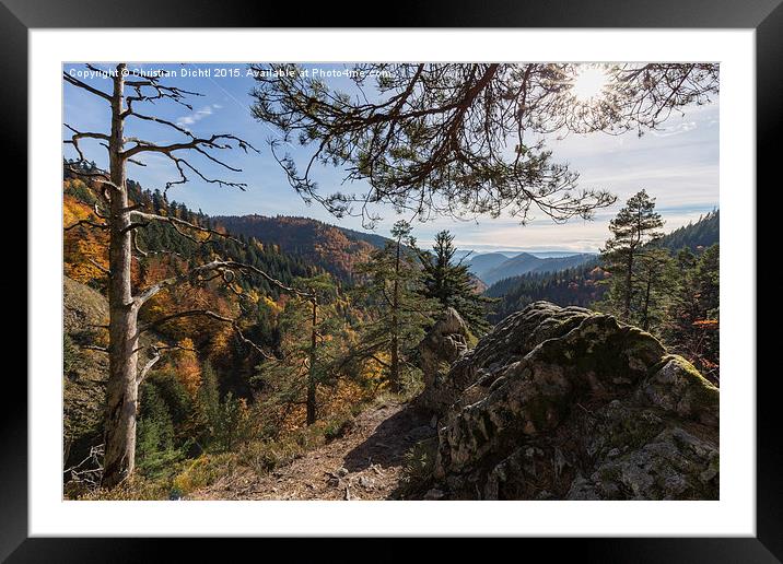 Schwarzwald, Rock, Mountain, Sunshine Framed Mounted Print by Christian Dichtl