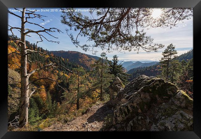 Schwarzwald, Rock, Mountain, Sunshine Framed Print by Christian Dichtl