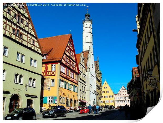  In the medieval centre of Rothenburg Print by Gisela Scheffbuch
