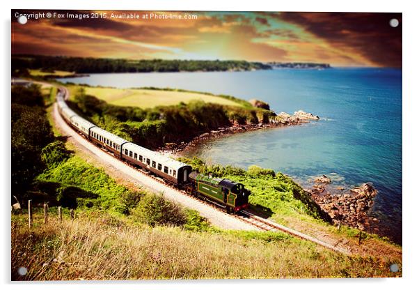  Steam train and the sea Acrylic by Derrick Fox Lomax