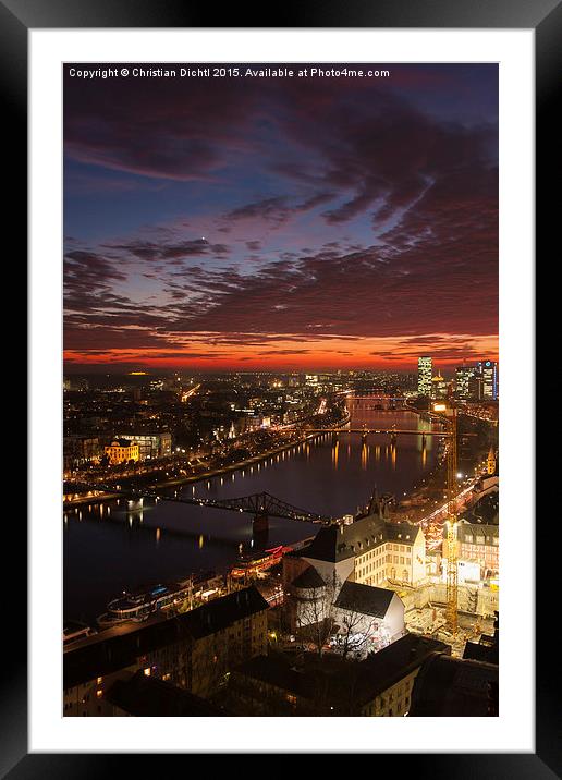 Main, Frankfurt, Eiserner Steg, River, Sunset Framed Mounted Print by Christian Dichtl