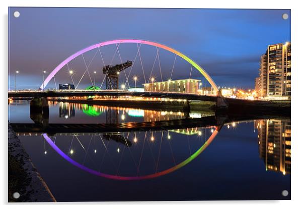 Glasgow Clyde Arc Bridge at Sunset Acrylic by Maria Gaellman
