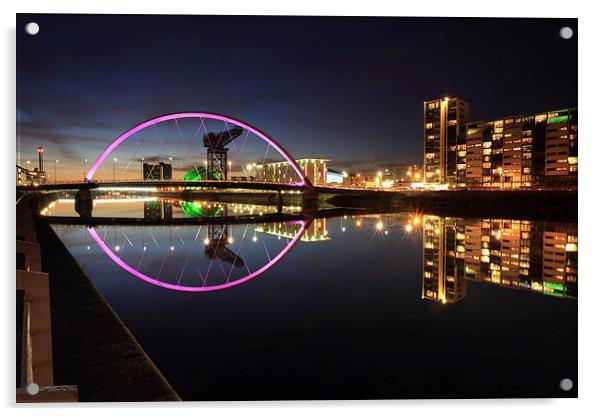 Glasgow Clyde Arc Bridge at Twilight Acrylic by Maria Gaellman
