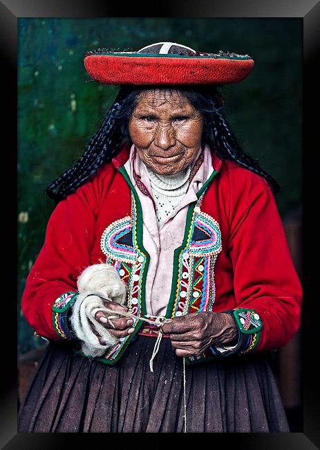 Peruvian woman weaving Framed Print by Kobby Dagan
