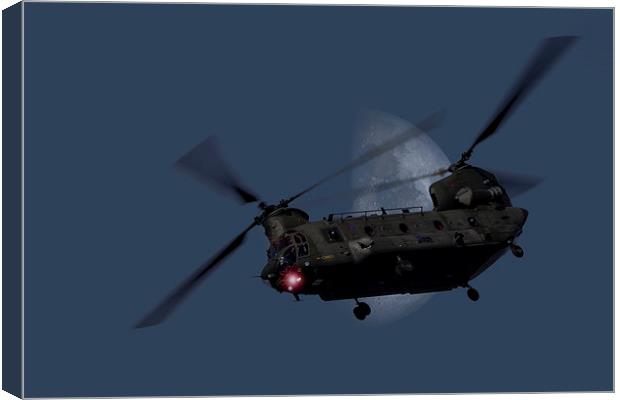 " Nighthawk ",  CH-47 Chinook against the moon Canvas Print by Rob Lester