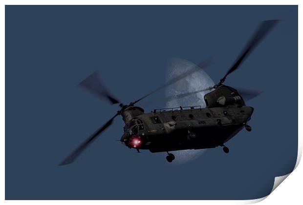 " Nighthawk ",  CH-47 Chinook against the moon Print by Rob Lester