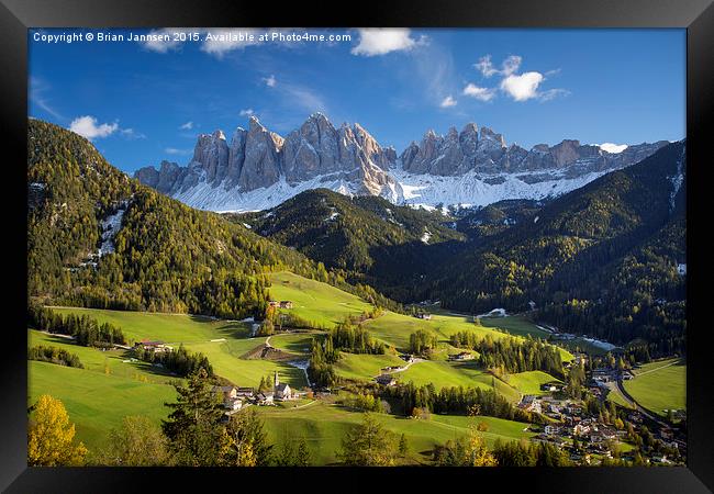  Val di Funes and the Dolomites Framed Print by Brian Jannsen