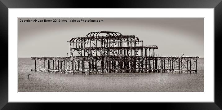 Brighton Pier and paddle boarder Framed Mounted Print by Len Brook