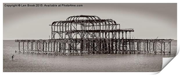 Brighton Pier and paddle boarder Print by Len Brook