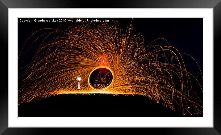 Wire Wool Spinning At Heard Groyne, South Shields Framed Mounted Print by andrew blakey