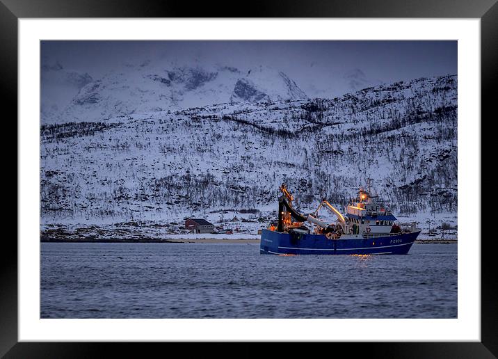 Fishing in a Fjord, Tromso, Norway Framed Mounted Print by Mark Llewellyn