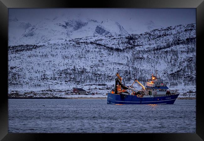 Fishing in a Fjord, Tromso, Norway Framed Print by Mark Llewellyn