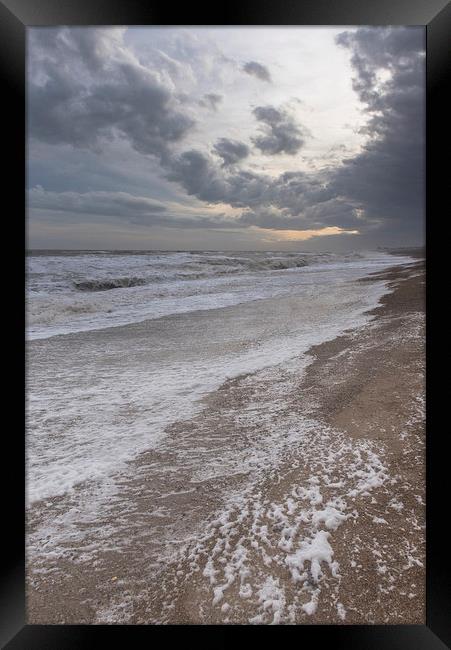 Storm Frank on Suffolk shoreline Framed Print by Gary Eason