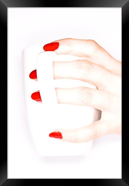 Female hand holding a white cup Framed Print by Gabor Pozsgai