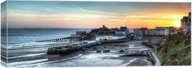  Tenby Harbour Sunrise Panoramic Canvas Print by Simon West
