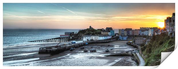  Tenby Harbour Sunrise Panoramic Print by Simon West