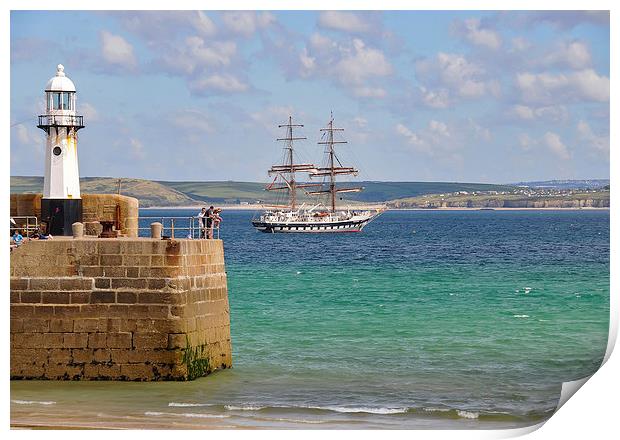  The sailing brig Stavros S Niarchos at St Ives Print by Brian Pierce