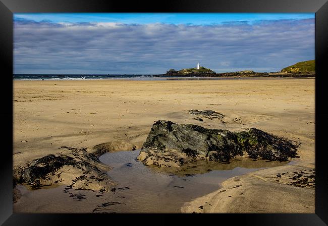  Godrevy Lighthouse Gwithian Beach, St Ives Bay Framed Print by Brian Pierce