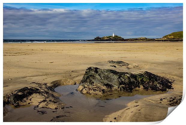  Godrevy Lighthouse Gwithian Beach, St Ives Bay Print by Brian Pierce