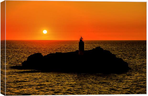  Sunset at Godrevy Lighthouse, Cornwall Canvas Print by Brian Pierce
