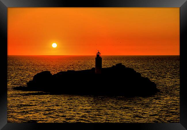  Sunset at Godrevy Lighthouse, Cornwall Framed Print by Brian Pierce