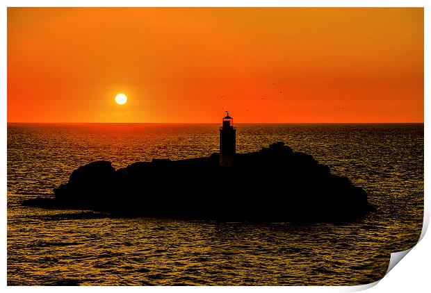  Sunset at Godrevy Lighthouse, Cornwall Print by Brian Pierce