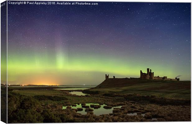Dunstanburgh Castle Aurora New Years Day 2016 Canvas Print by Paul Appleby