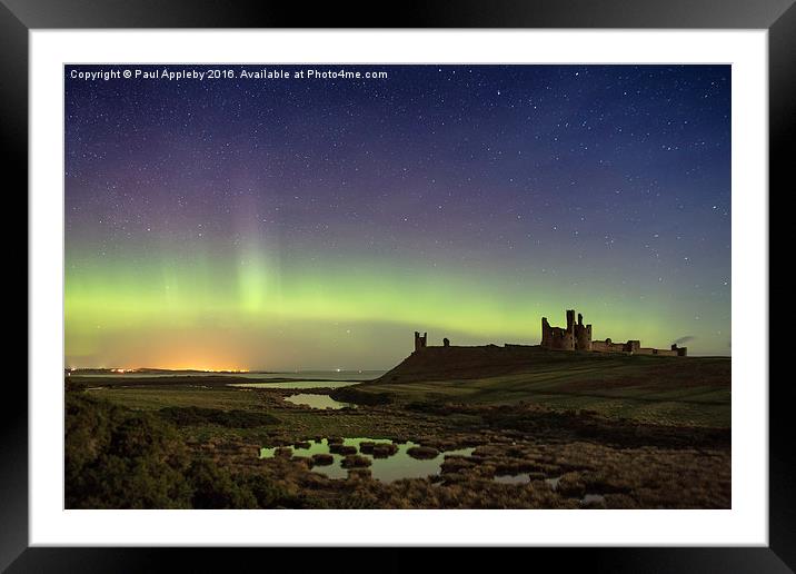 Dunstanburgh Castle Aurora New Years Day 2016 Framed Mounted Print by Paul Appleby