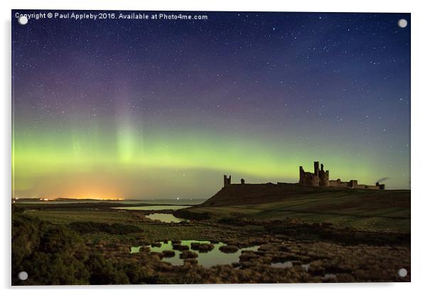 Dunstanburgh Castle Aurora New Years Day 2016 Acrylic by Paul Appleby