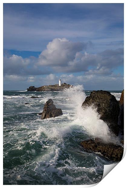 Godrevy Rocks and Lighthouse, St Ives Bay Print by Brian Pierce