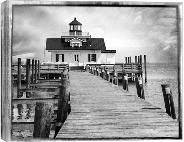  Black and White  Roanoke Lighthouse Canvas Print by Tom and Dawn Gari